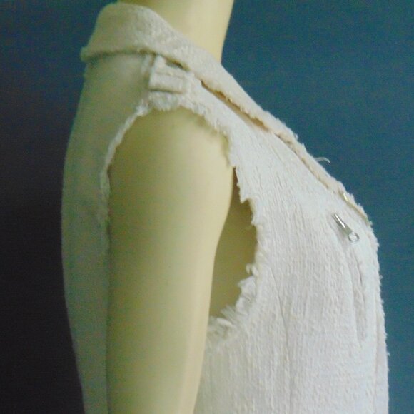 Rebecca Taylor Off White Textured Frayed Tweed Biker Moto Vest Sm - Picture 12 of 16